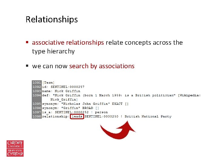 Relationships § associative relationships relate concepts across the type hierarchy § we can now