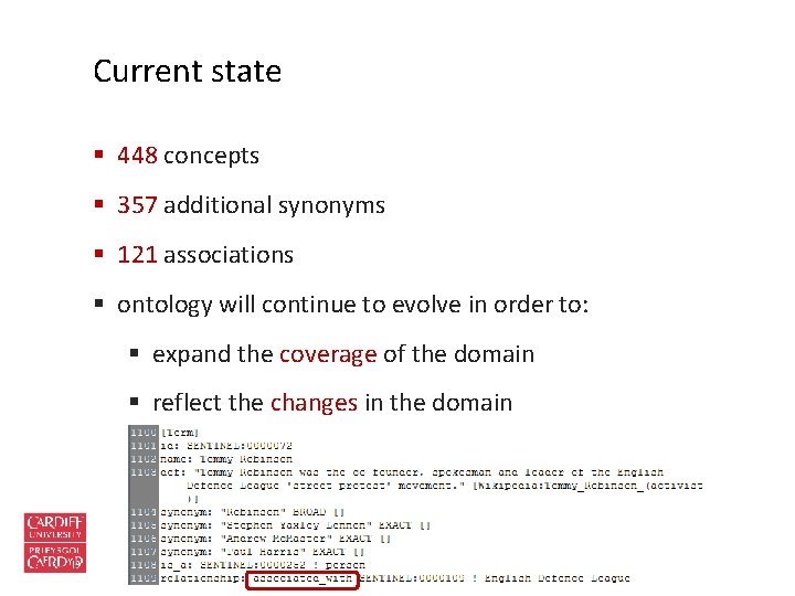 Current state § 448 concepts § 357 additional synonyms § 121 associations § ontology