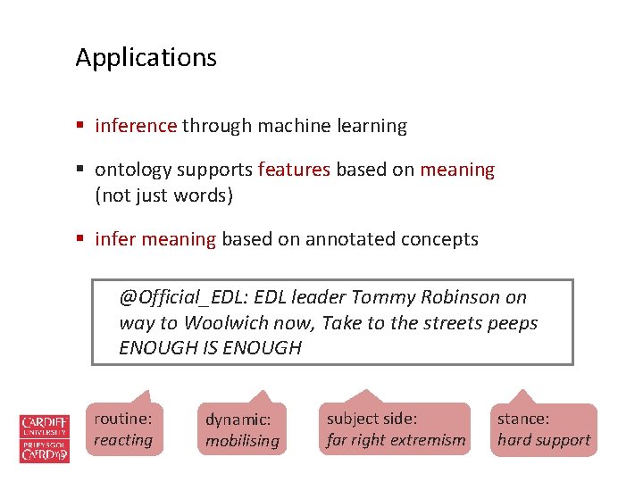 Applications § inference through machine learning § ontology supports features based on meaning (not