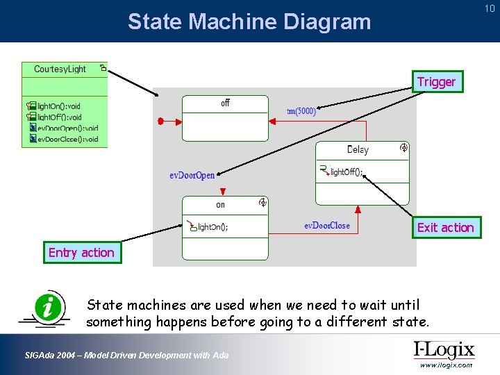 10 State Machine Diagram Trigger Exit action Entry action State machines are used when 10 State Machine Diagram Trigger Exit action Entry action State machines are used when