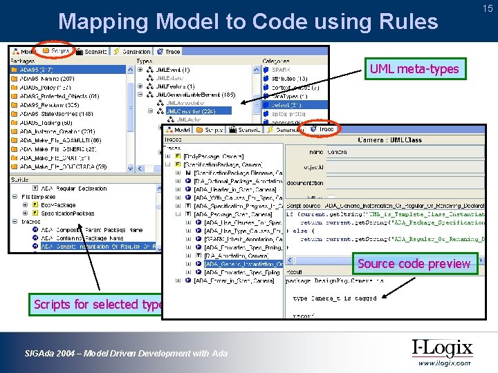 Mapping Model to Code using Rules UML meta-types Script categories for selected type Source Mapping Model to Code using Rules UML meta-types Script categories for selected type Source