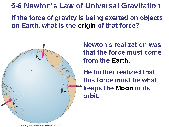 5 -6 Newton’s Law of Universal Gravitation If the force of gravity is being