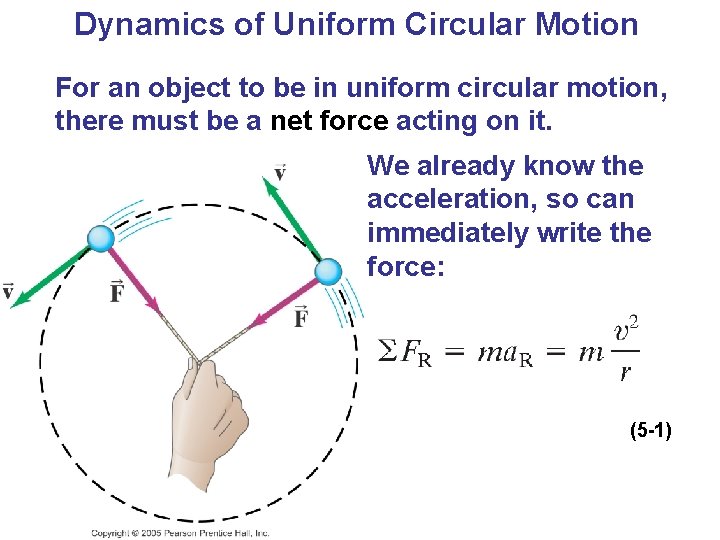 Dynamics of Uniform Circular Motion For an object to be in uniform circular motion,