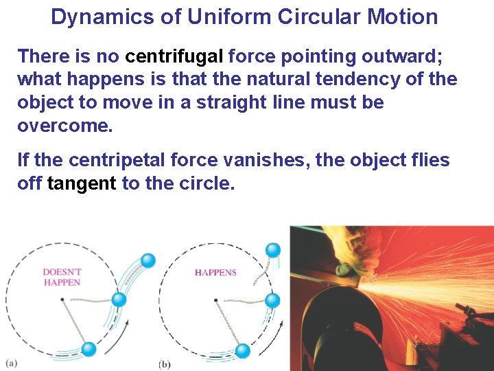 Dynamics of Uniform Circular Motion There is no centrifugal force pointing outward; what happens