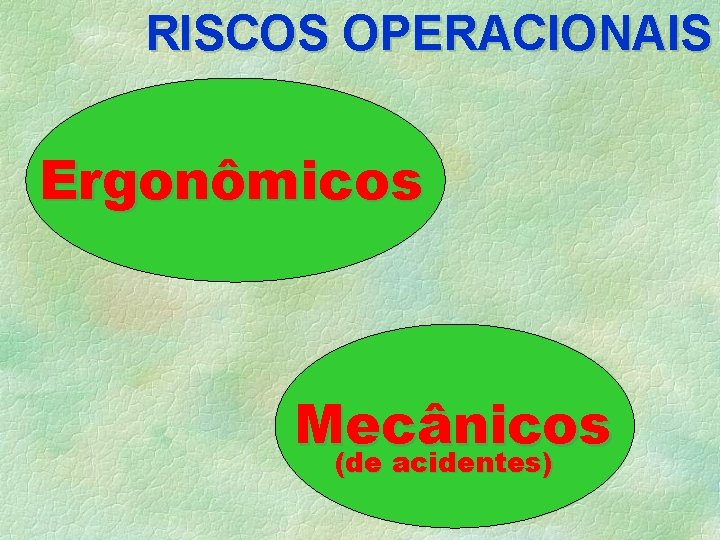 RISCOS OPERACIONAIS Ergonômicos Mecânicos (de acidentes) 