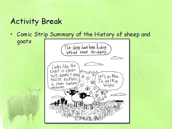 Activity Break • Comic Strip Summary of the History of sheep and goats 