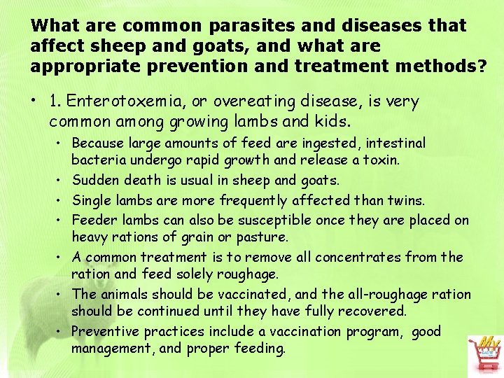 What are common parasites and diseases that affect sheep and goats, and what are