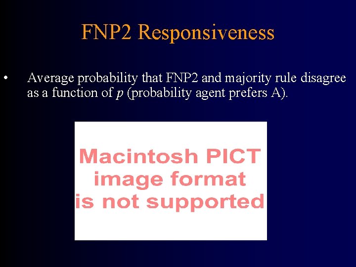 FNP 2 Responsiveness • Average probability that FNP 2 and majority rule disagree as