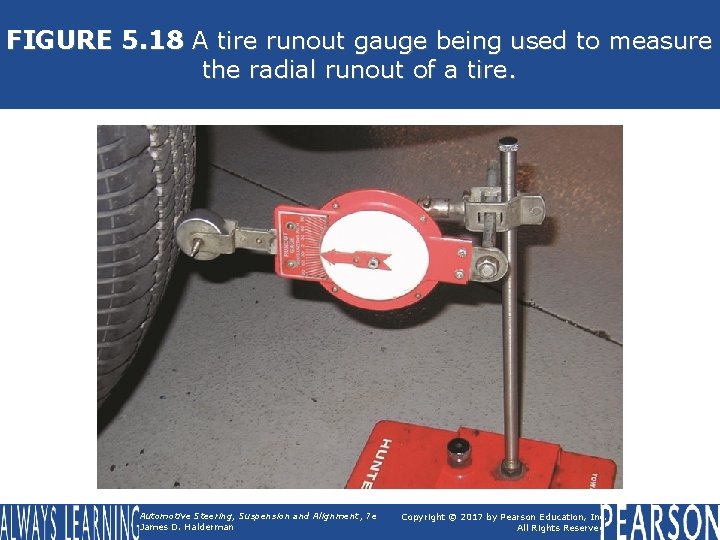 FIGURE 5. 18 A tire runout gauge being used to measure the radial runout
