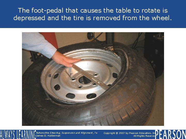 The foot-pedal that causes the table to rotate is depressed and the tire is