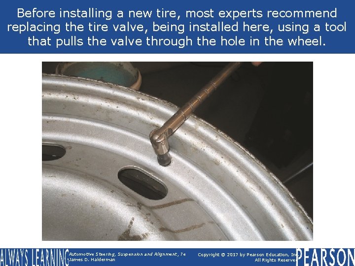 Before installing a new tire, most experts recommend replacing the tire valve, being installed