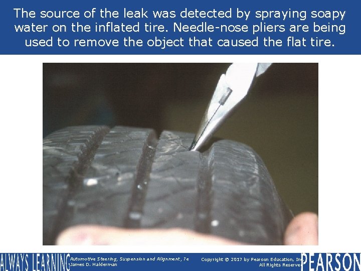 The source of the leak was detected by spraying soapy water on the inflated