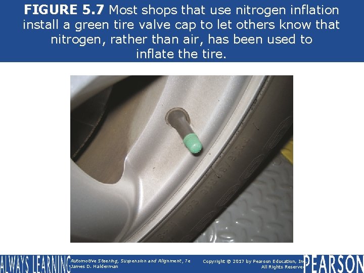 FIGURE 5. 7 Most shops that use nitrogen inflation install a green tire valve