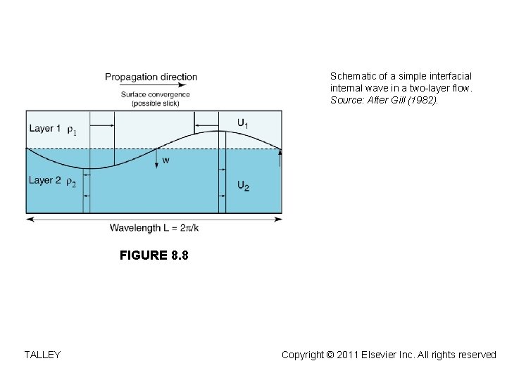 Schematic of a simple interfacial internal wave in a two-layer flow. Source: After Gill