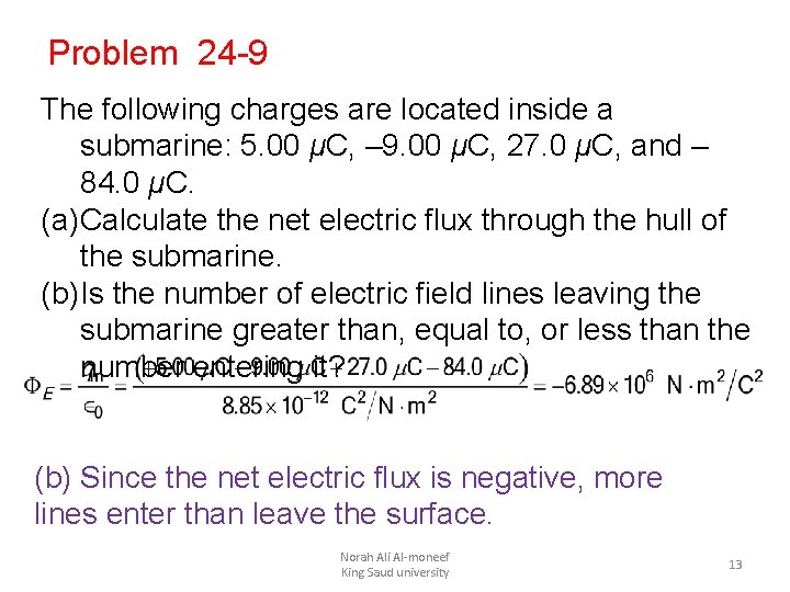 Problem 24 -9 The following charges are located inside a submarine: 5. 00 μC,