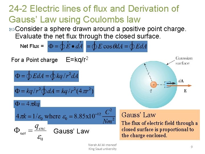 24 -2 Electric lines of flux and Derivation of Gauss’ Law using Coulombs law