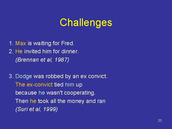 Challenges 1. Max is waiting for Fred. 2. He invited him for dinner. (Brennan