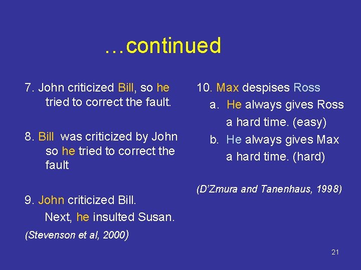 …continued 7. John criticized Bill, so he tried to correct the fault. 8. Bill