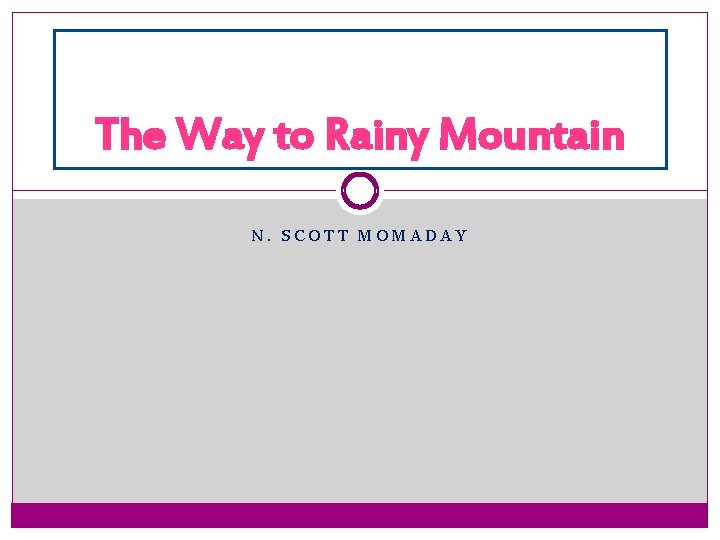 The Way to Rainy Mountain N. SCOTT MOMADAY 