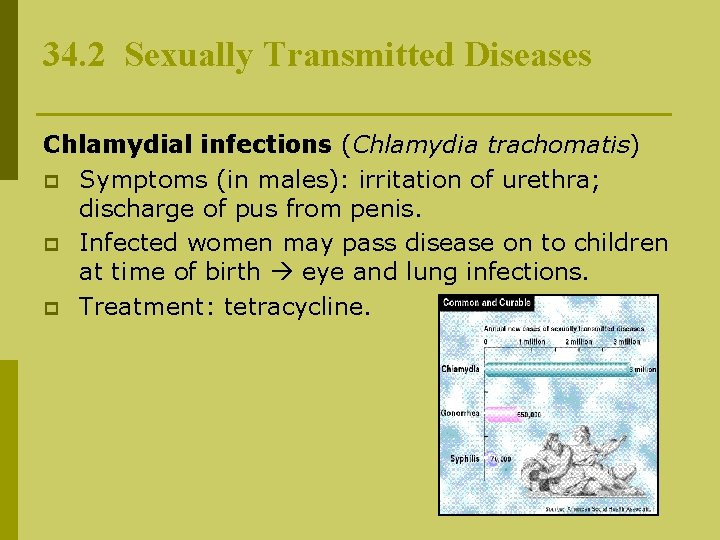 34. 2 Sexually Transmitted Diseases Chlamydial infections (Chlamydia trachomatis) p Symptoms (in males): irritation