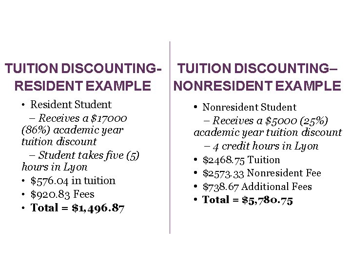 TUITION DISCOUNTING- TUITION DISCOUNTING– RESIDENT EXAMPLE NONRESIDENT EXAMPLE • Resident Student – Receives a