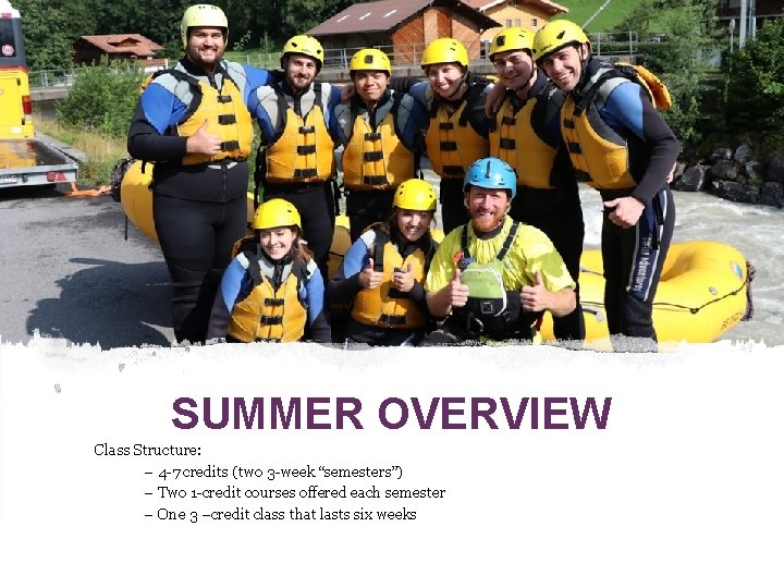 SUMMER OVERVIEW Class Structure: – 4 -7 credits (two 3 -week “semesters”) – Two