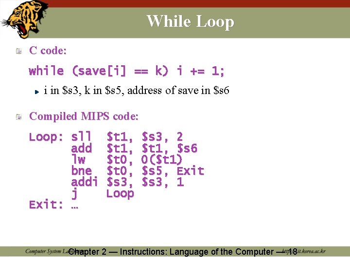 While Loop C code: while (save[i] == k) i += 1; i in $s