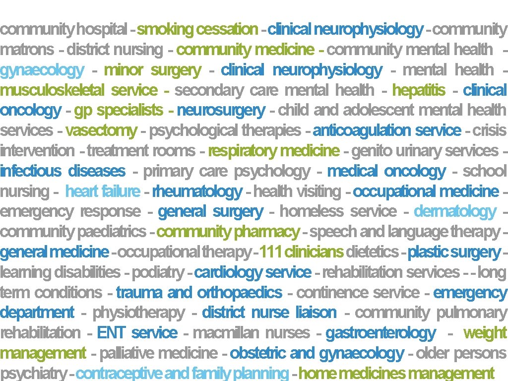 community hospital - smoking cessation - clinical neurophysiology - community matrons - district nursing community hospital - smoking cessation - clinical neurophysiology - community matrons - district nursing