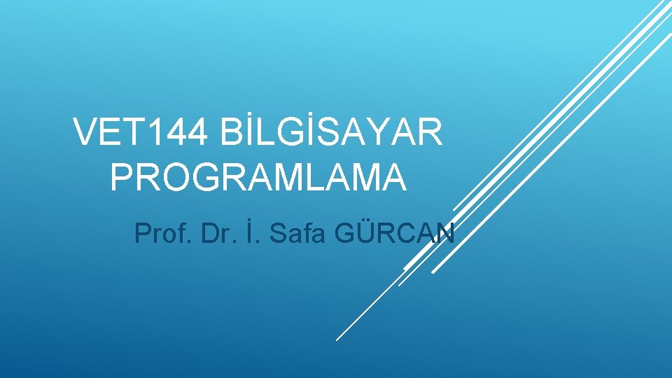 VET 144 BİLGİSAYAR PROGRAMLAMA Prof. Dr. İ. Safa GÜRCAN 
