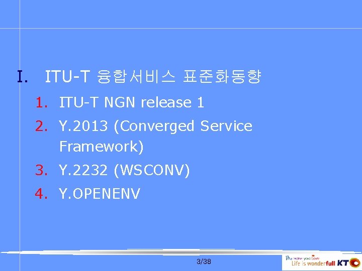 I. ITU-T 융합서비스 표준화동향 1. ITU-T NGN release 1 2. Y. 2013 (Converged Service