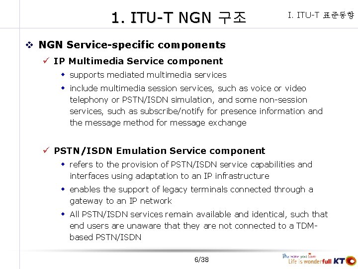 1. ITU-T NGN 구조 I. ITU-T 표준동향 v NGN Service-specific components ü IP Multimedia
