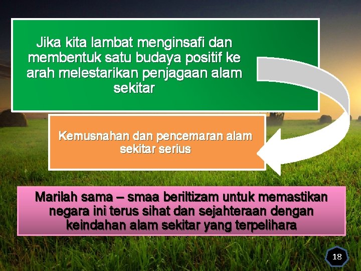 Jika kita lambat menginsafi dan membentuk satu budaya positif ke arah melestarikan penjagaan alam