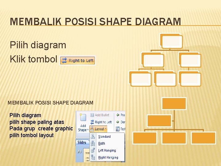 MEMBALIK POSISI SHAPE DIAGRAM Pilih diagram Klik tombol MEMBALIK POSISI SHAPE DIAGRAM Pilih diagram