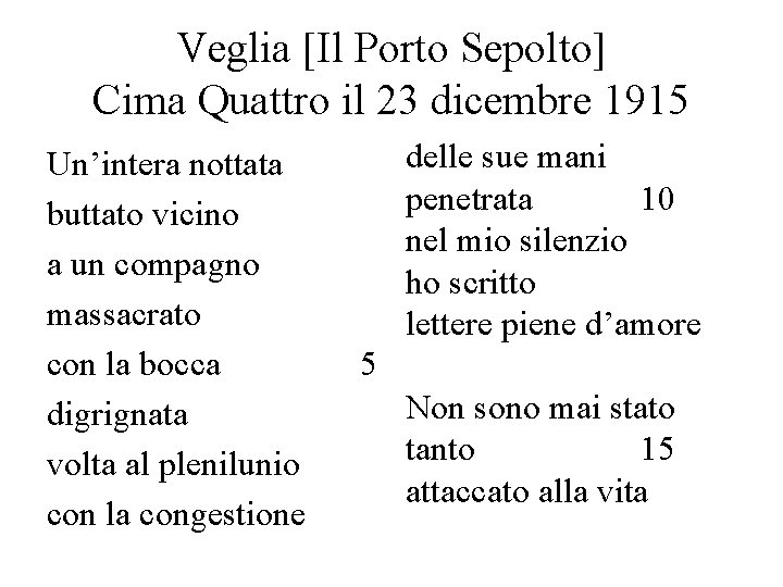 Veglia [Il Porto Sepolto] Cima Quattro il 23 dicembre 1915 Un’intera nottata buttato vicino