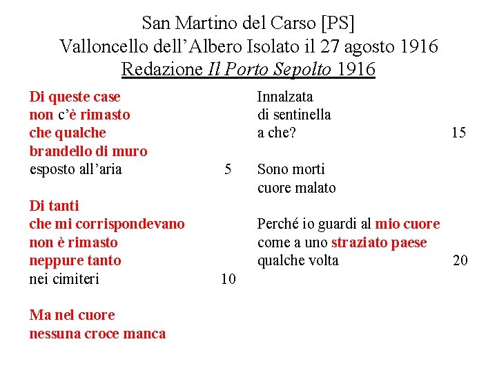 San Martino del Carso [PS] Valloncello dell’Albero Isolato il 27 agosto 1916 Redazione Il