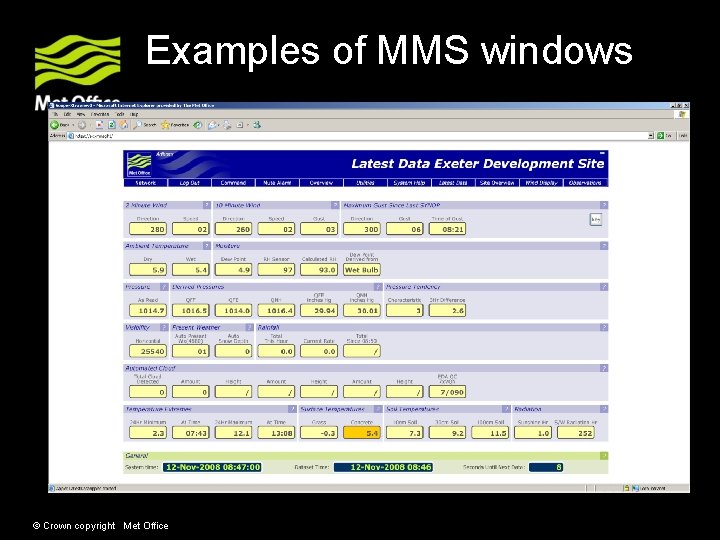 Examples of MMS windows © Crown copyright Met Office Examples of MMS windows © Crown copyright Met Office