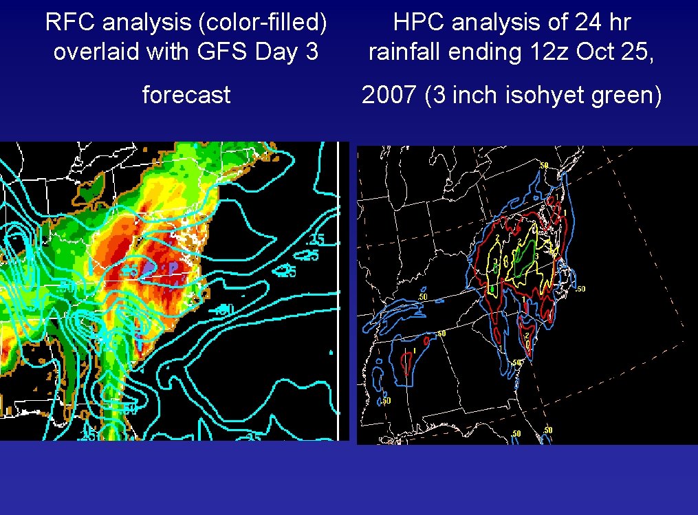 RFC analysis (color-filled) overlaid with GFS Day 3 forecast HPC analysis of 24 hr