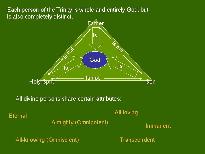 Each person of the Trinity is whole and entirely God, but is also completely