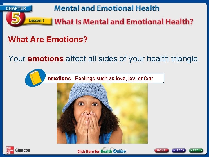 What Are Emotions? Your emotions affect all sides of your health triangle. emotions Feelings