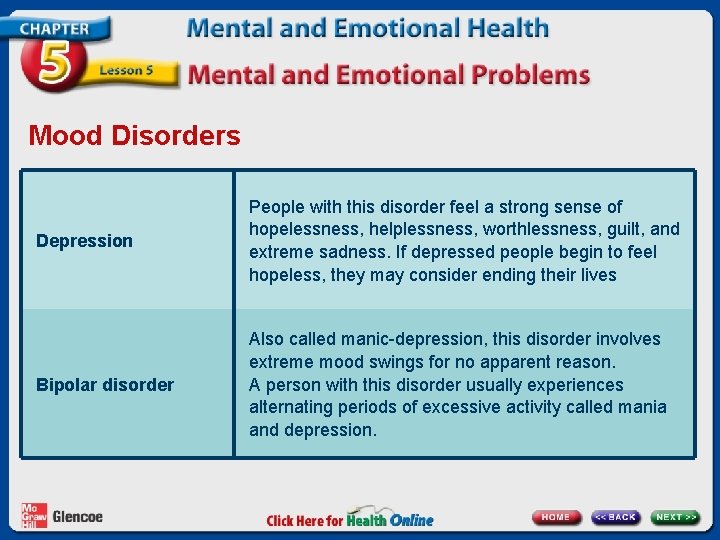 Mood Disorders Depression People with this disorder feel a strong sense of hopelessness, helplessness,