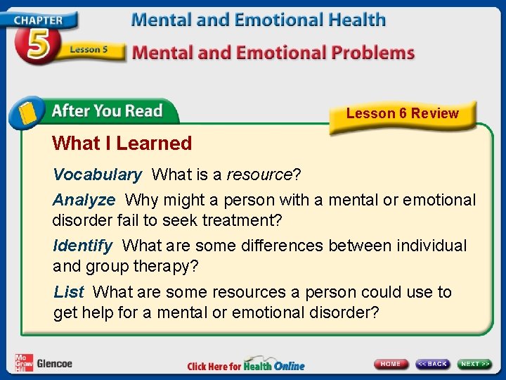 Lesson 6 Review What I Learned Vocabulary What is a resource? Analyze Why might