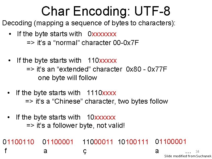 Char Encoding: UTF-8 Decoding (mapping a sequence of bytes to characters): • If the