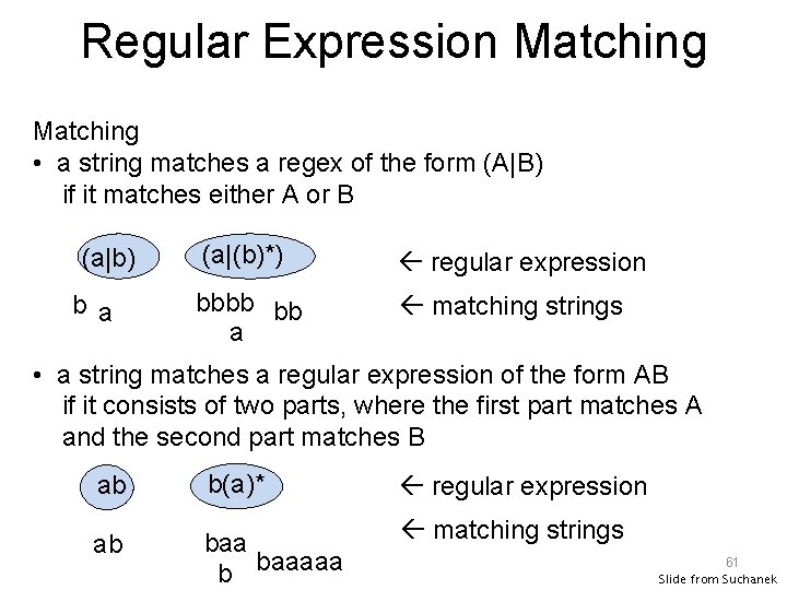 Regular Expression Matching • a string matches a regex of the form (A|B) if