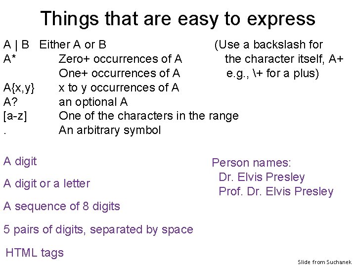 Things that are easy to express A | B Either A or B (Use