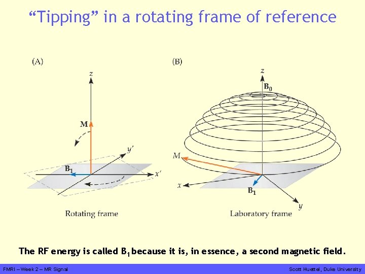 “Tipping” in a rotating frame of reference The RF energy is called B 1