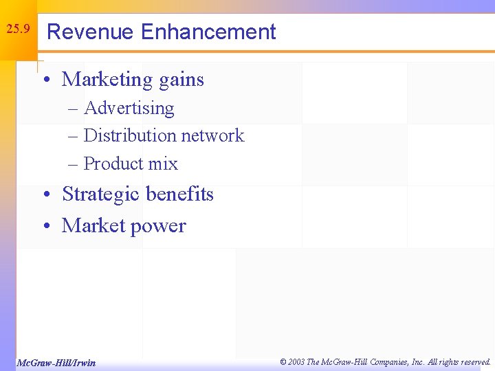 25. 9 Revenue Enhancement • Marketing gains – Advertising – Distribution network – Product