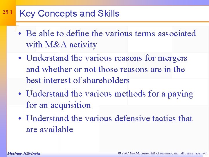 25. 1 Key Concepts and Skills • Be able to define the various terms