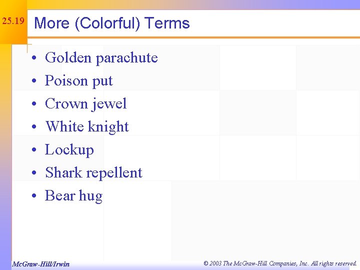 25. 19 More (Colorful) Terms • • Golden parachute Poison put Crown jewel White