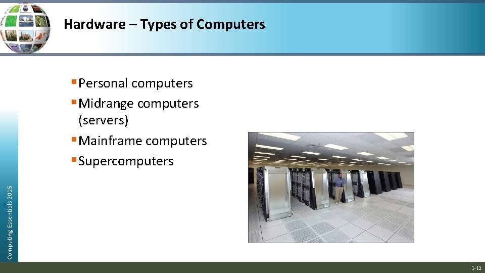 Hardware – Types of Computers § Personal computers § Midrange computers Computing Essentials 2015