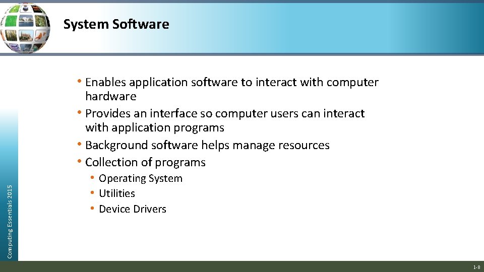 System Software Computing Essentials 2015 • Enables application software to interact with computer hardware